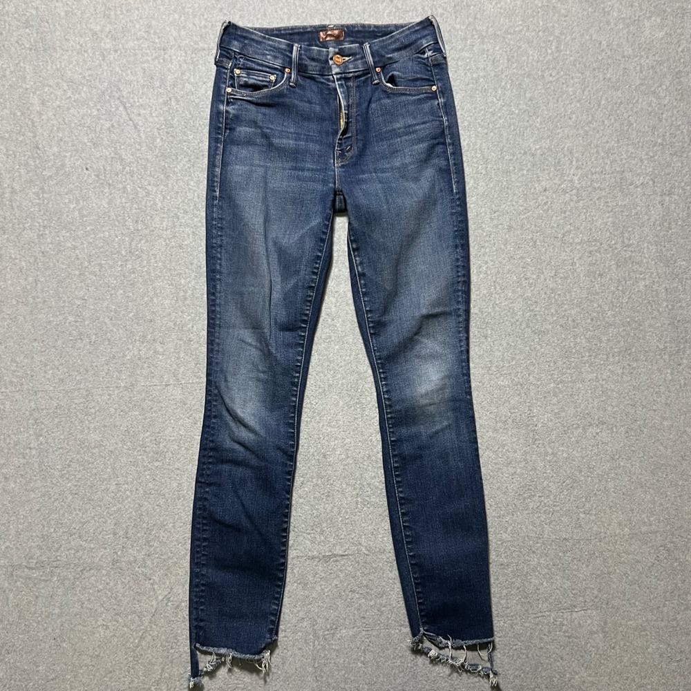 MOTHER The Looker Two Step Ankle Fray Jeans Skunk At The Tea Party Wash Size 24